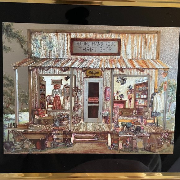 Art Vintage Large Second Hand Rose Thrift Shop Framed Wall Picture
